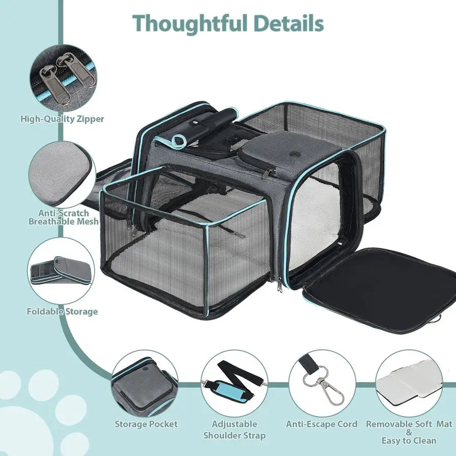 Expandable Dog amp Cat Carrier, Airline Approved Soft Pet Carrier, Breathable amp Collapsible Design, Ideal for Small Dogs, Cats