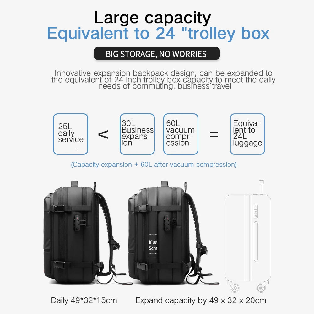 Travel Backpack Vacuum Compression 17 inch Laptop,  Large Capacity,  School Backpack,  Expanded