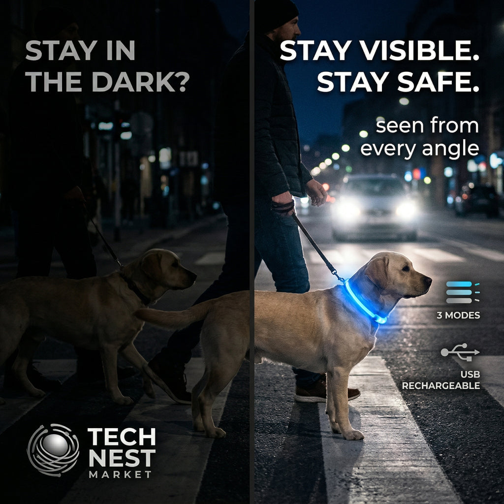 Safe Reflective LED Pet Collar, Glowing for Night Walkig.