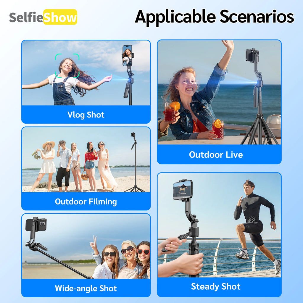 Tripod 360°Auto-Rotation AI Tracking Remote Control Bluetooth Shooting Quadrapod Selfie Stick Stabilizer Optional Fill Light