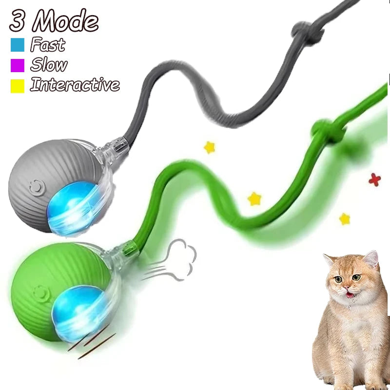 2Pcs Cat Interactive Ball Toy Automatic Rolling Ball Faux Tail Rechargeable Smart