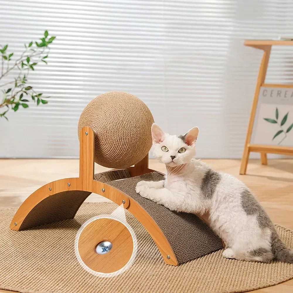 2 In 1 Cat Scratching Ball Wooden Cat Scratcher Sisal Board