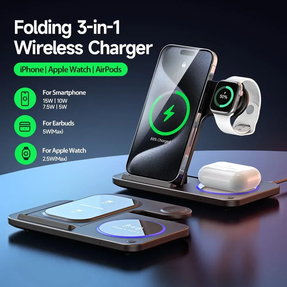3 in 1 Fast Charging station, Foldable, for IPhone, Apple Watch,  Airpods