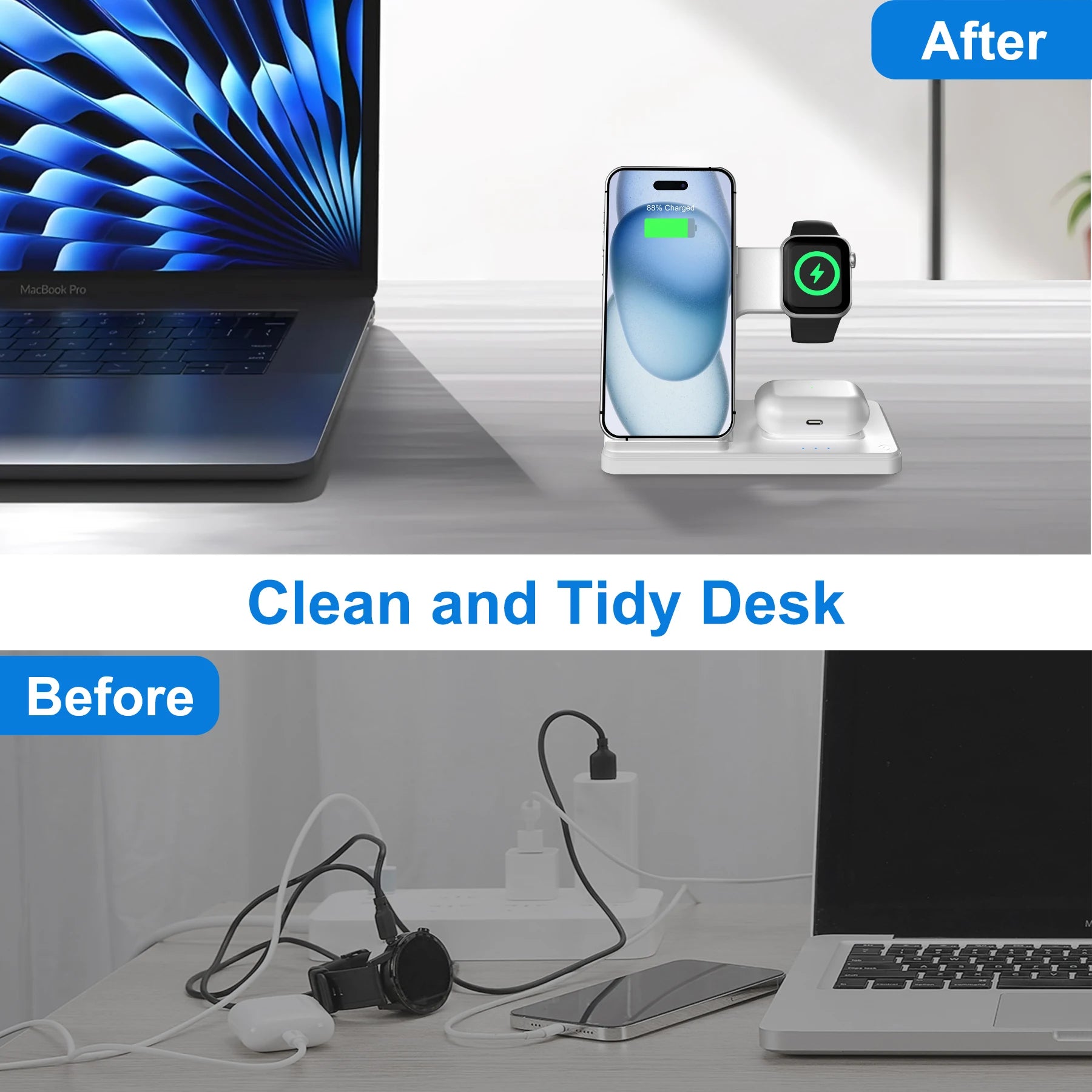 3 In 1 Fast Charging Dock Station  for iPhone, Apple Watch,  Airpods.