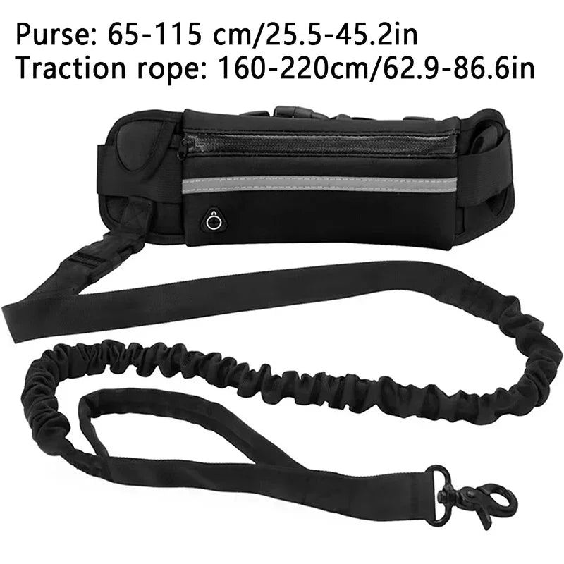 Hands Free Dog Leash for Running Walking Reflective Leash with Waist Elastic Belt Bag Retractable