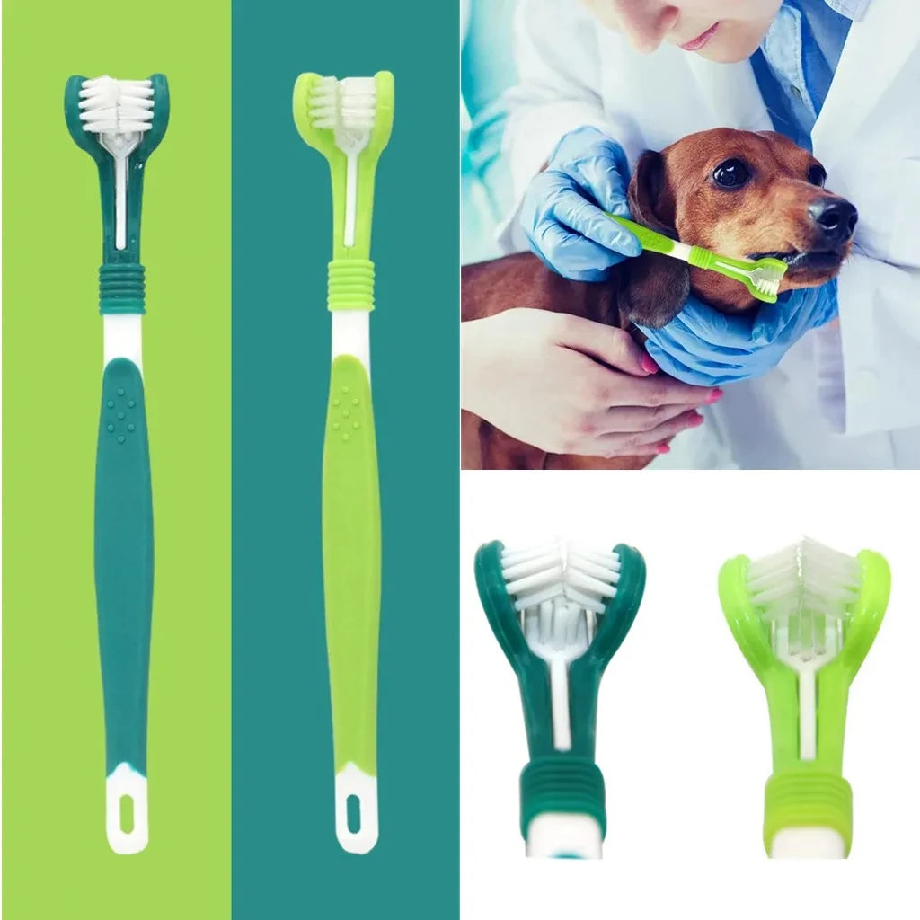 3-Sided Pet Plastic Toothbrush, fast brushing, 3 surfaces at the same time