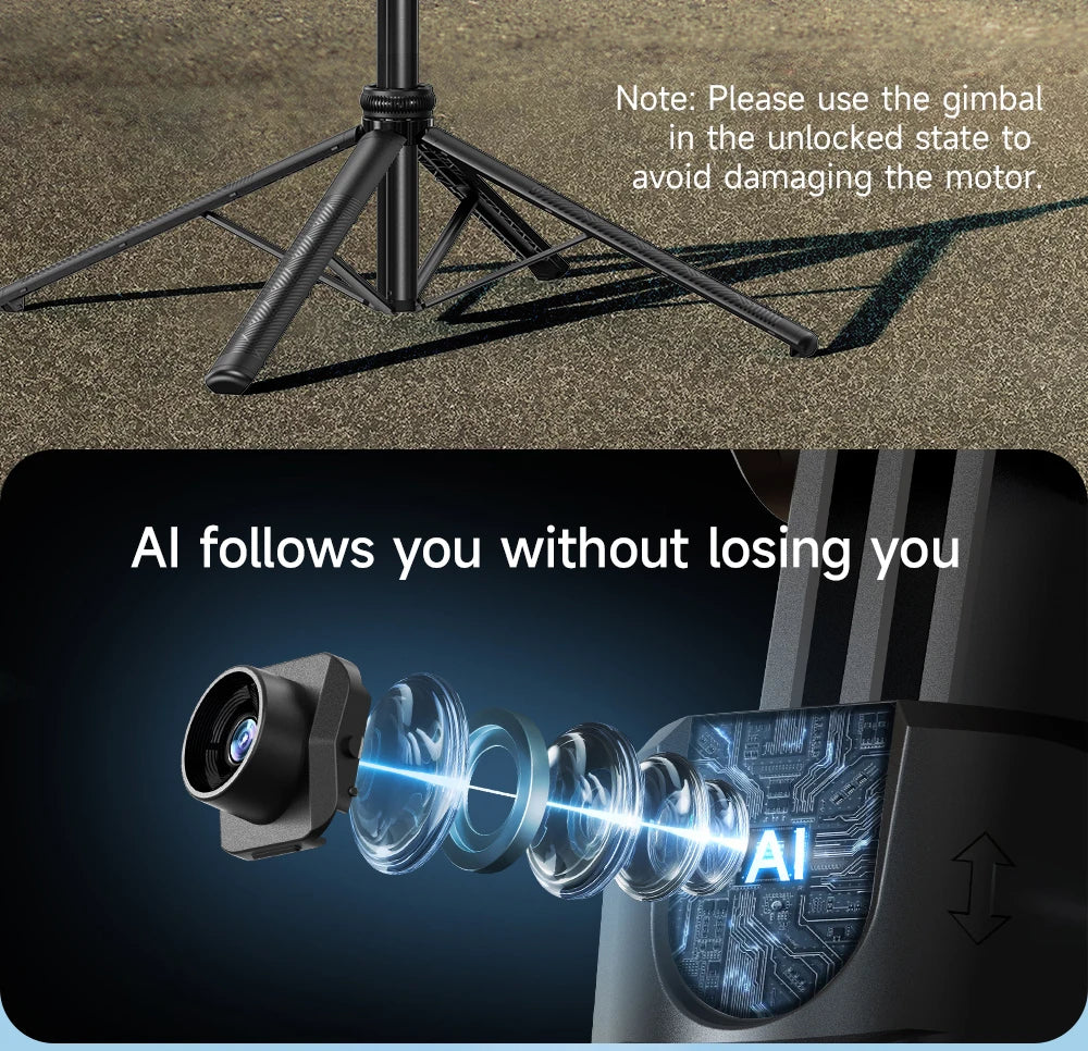 Tripod 360°Auto-Rotation AI Tracking Remote Control Bluetooth Shooting Quadrapod Selfie Stick Stabilizer Optional Fill Light