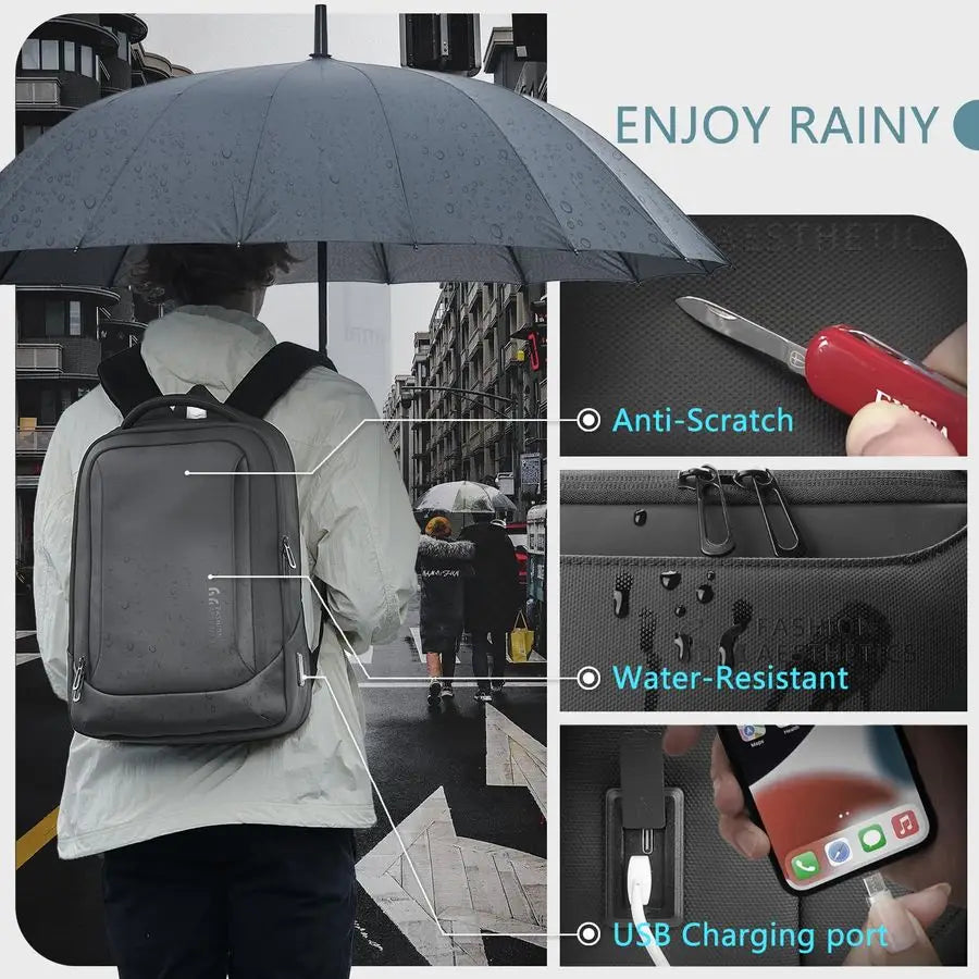 Laptop Backpack for Men with USB Charging Port WaterResistant for 15.6 Inch Computer Bag Durable HighTech Daypack Casual Backpac