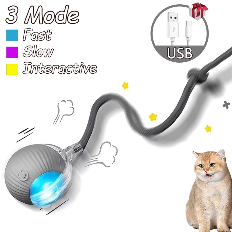 2Pcs Cat Interactive Ball Toy Automatic Rolling Ball Faux Tail Rechargeable Smart