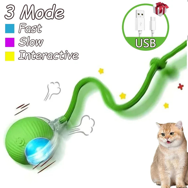 2Pcs Cat Interactive Ball Toy Automatic Rolling Ball Faux Tail Rechargeable Smart