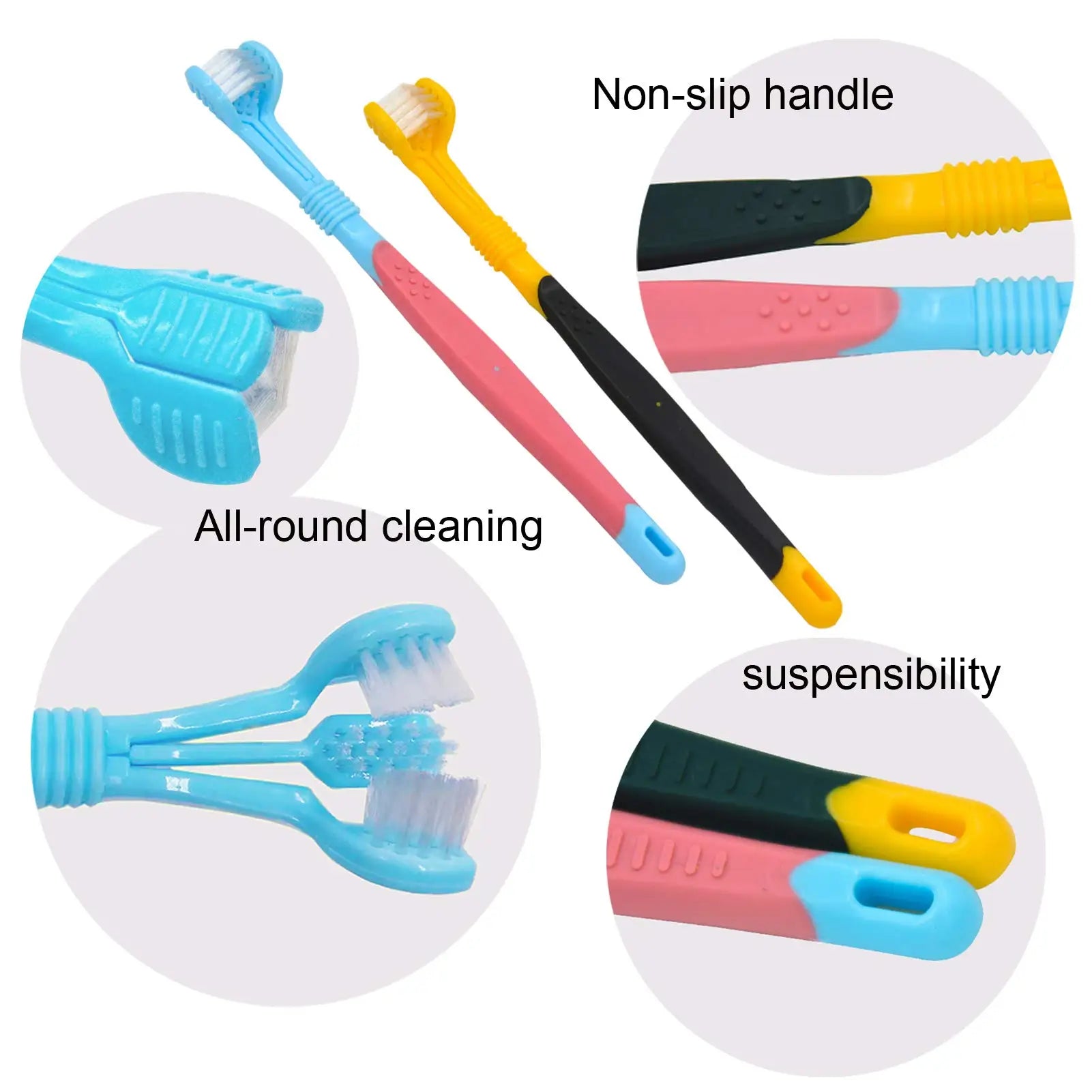 3-Sided Pet Plastic Toothbrush, fast brushing, 3 surfaces at the same time