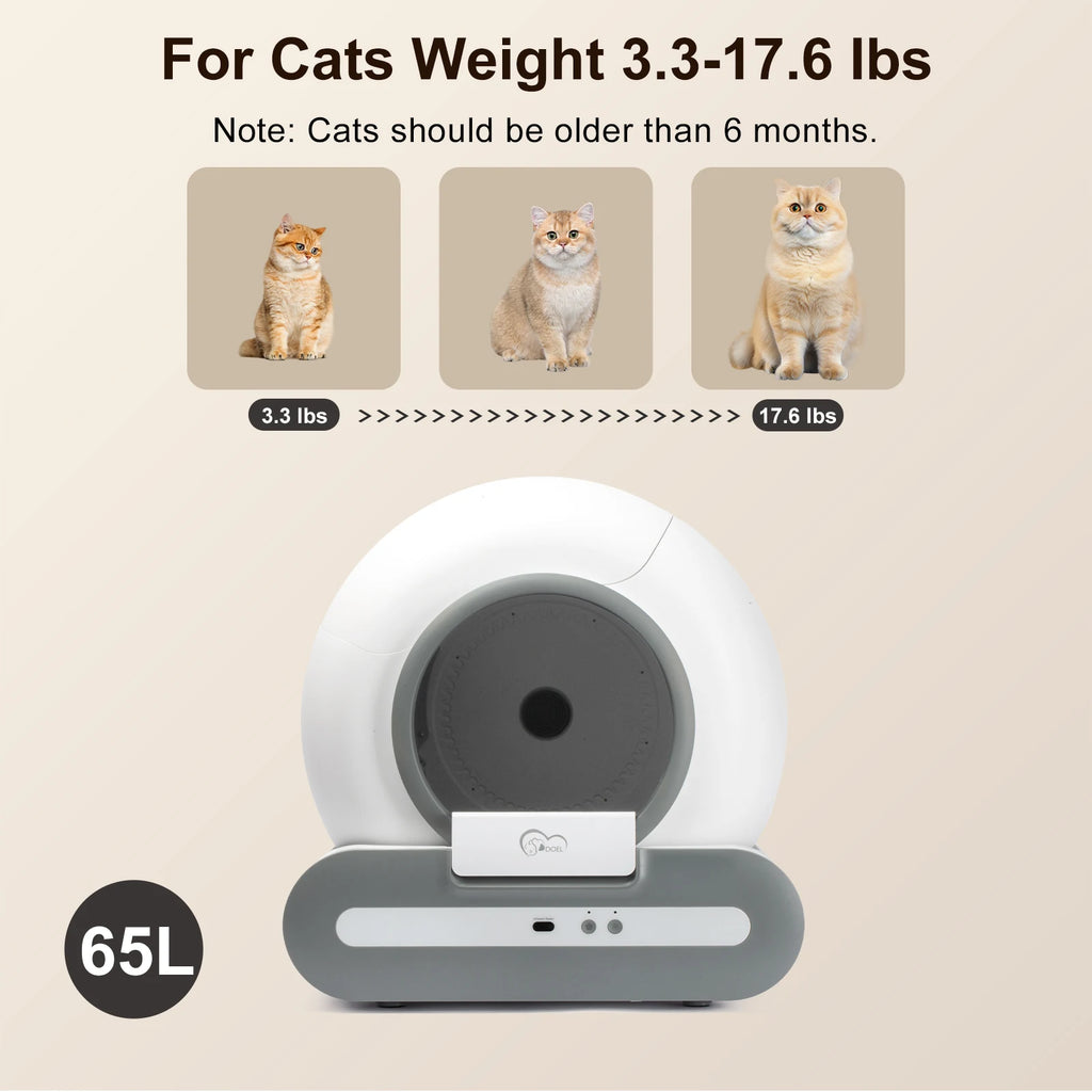 65L Self-Cleaning Cat Litter Box App Control, ONLY Supports 2.4G WiFi w/Litter Mat&Trash Bags, Fit for Tofu & Mixed Litter