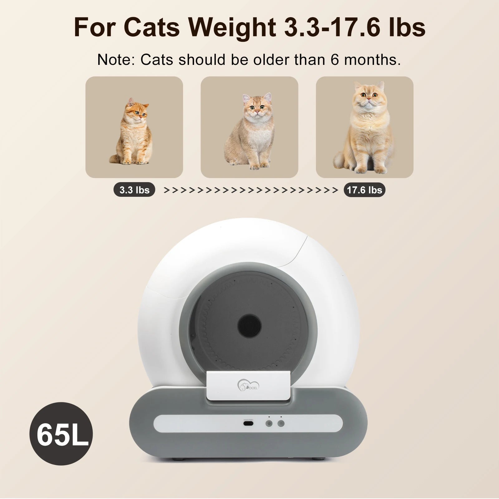 65L Self-Cleaning Cat Litter Box App Control, ONLY Supports 2.4G WiFi w/Litter Mat&Trash Bags, Fit for Tofu & Mixed Litter