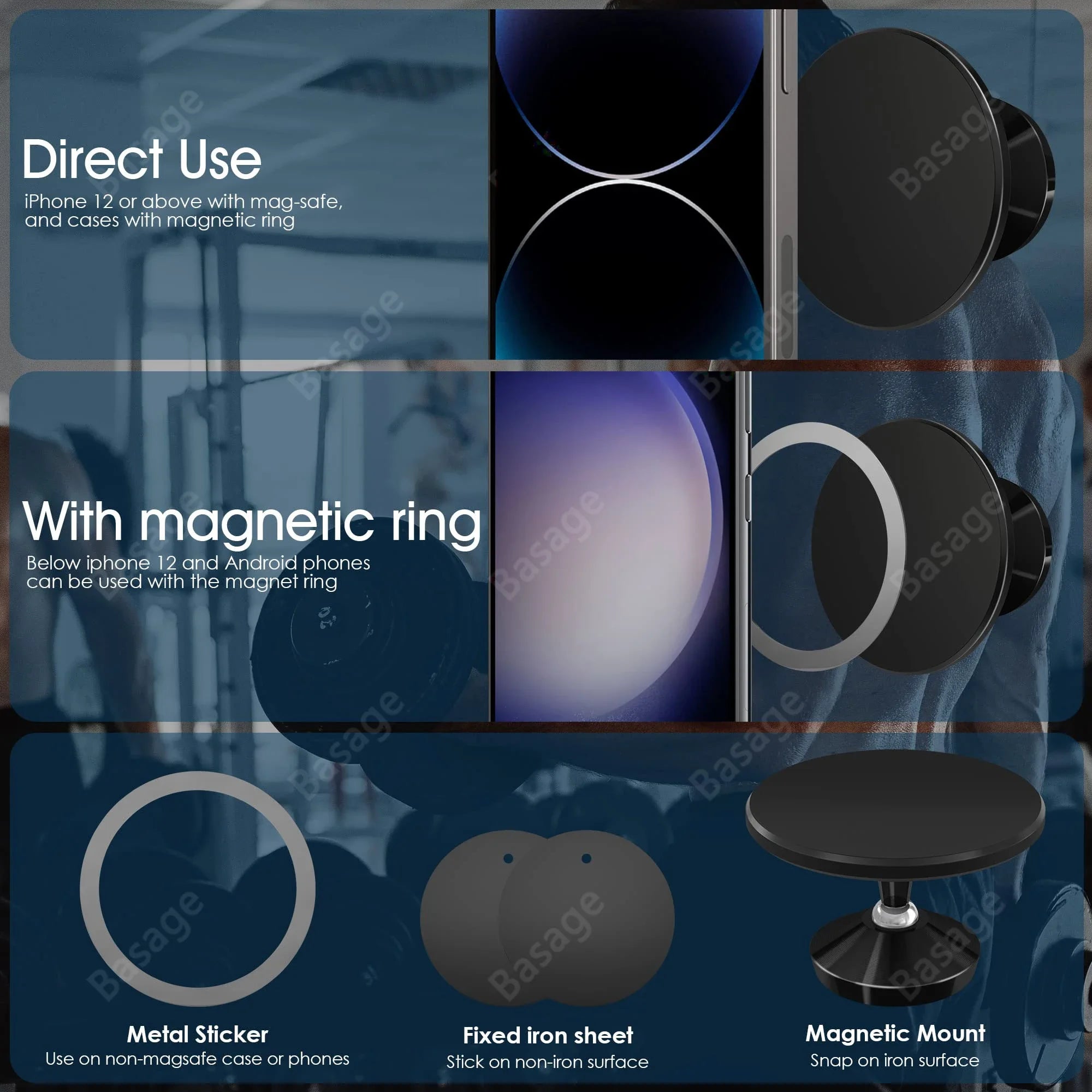 Magnetic  Double-sided  Phone holder. Ideal for Gym Machines.