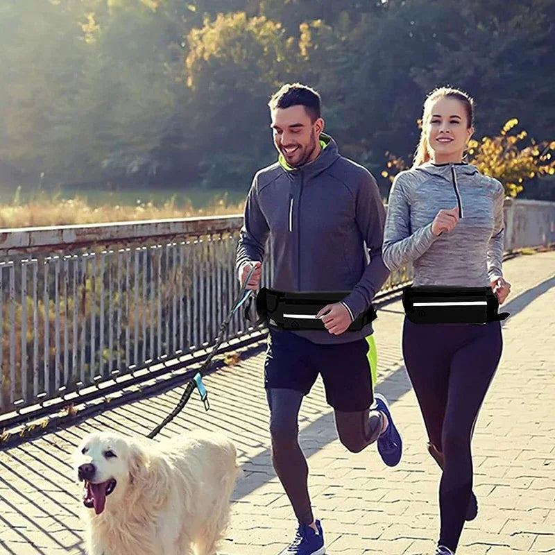 Hands Free Dog Leash for Running Walking Reflective Leash with Waist Elastic Belt Bag Retractable
