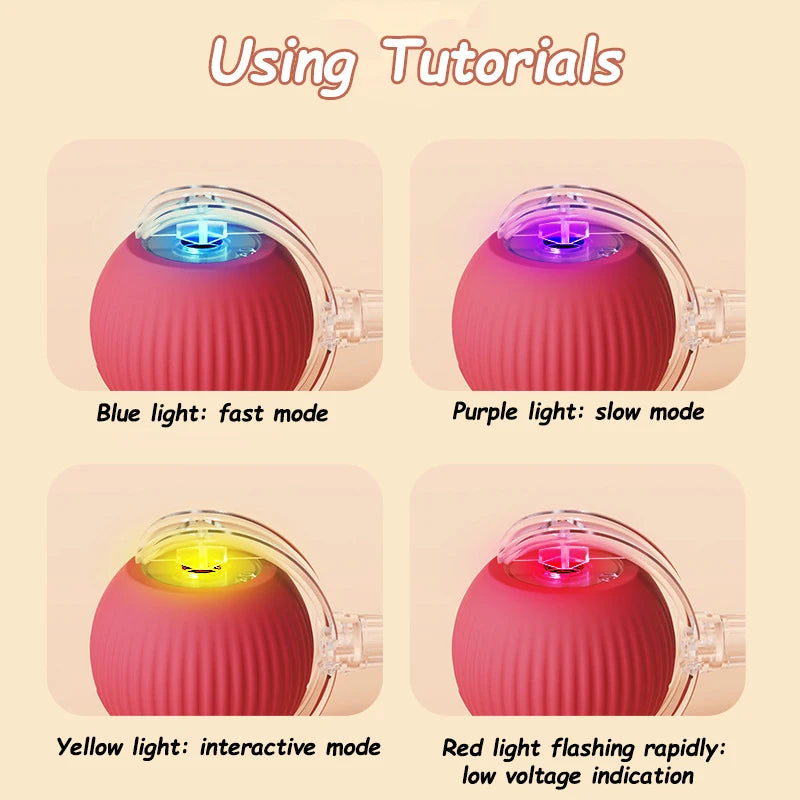 2Pcs Cat Interactive Ball Toy Automatic Rolling Ball Faux Tail Rechargeable Smart