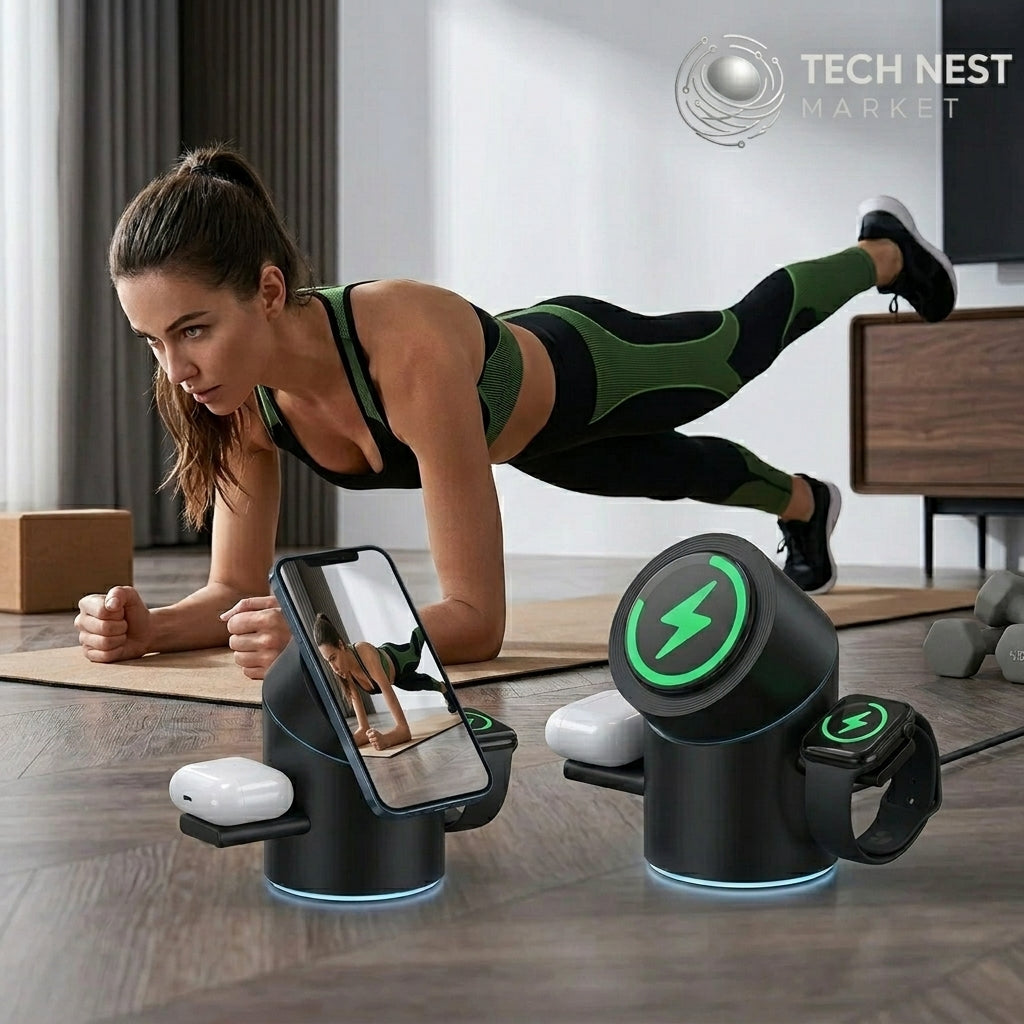 3 in 1 Fast Wireless Magsafe Charging Dock for iPhone, Apple Watch, Airprods.  Compact to travel.