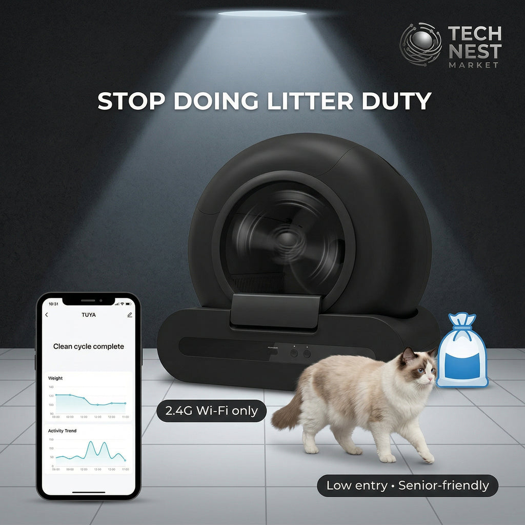 65L Self-Cleaning Cat Litter Box App Control, ONLY Supports 2.4G WiFi w/Litter Mat&Trash Bags, Fit for Tofu & Mixed Litter
