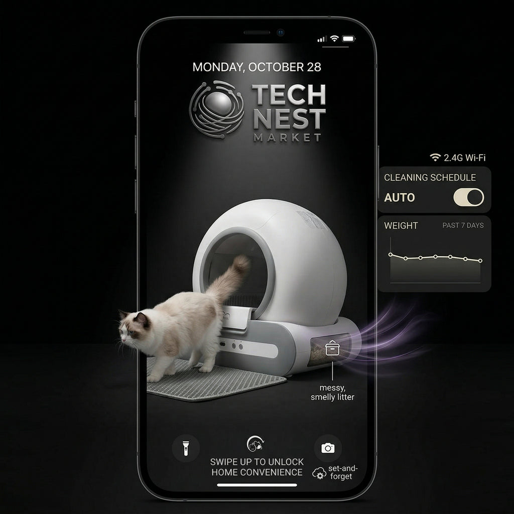 65L Self-Cleaning Cat Litter Box App Control, ONLY Supports 2.4G WiFi w/Litter Mat&Trash Bags, Fit for Tofu & Mixed Litter