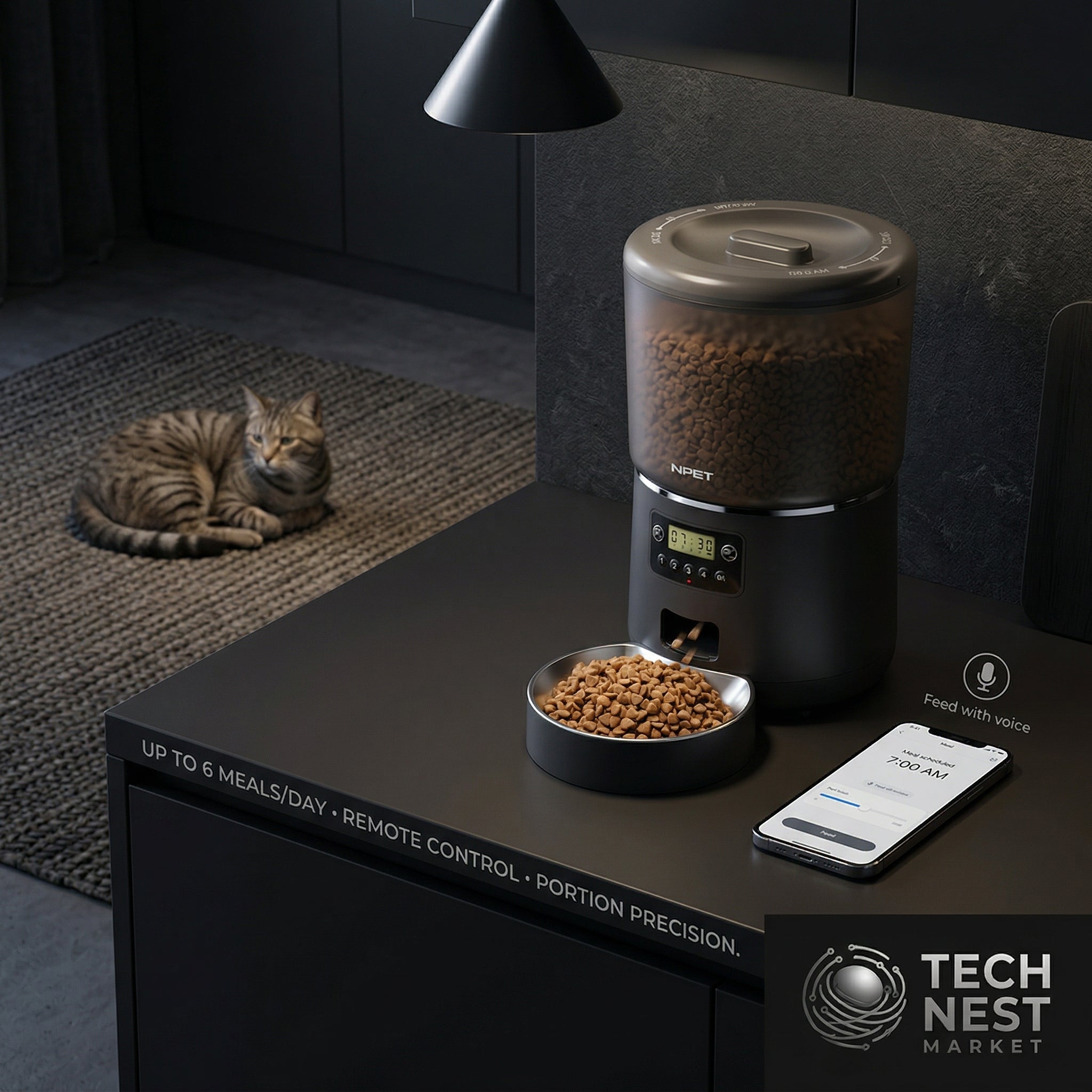 Automatic Smart Pet Feeder for cats dogs.  Customize healthy dry food.