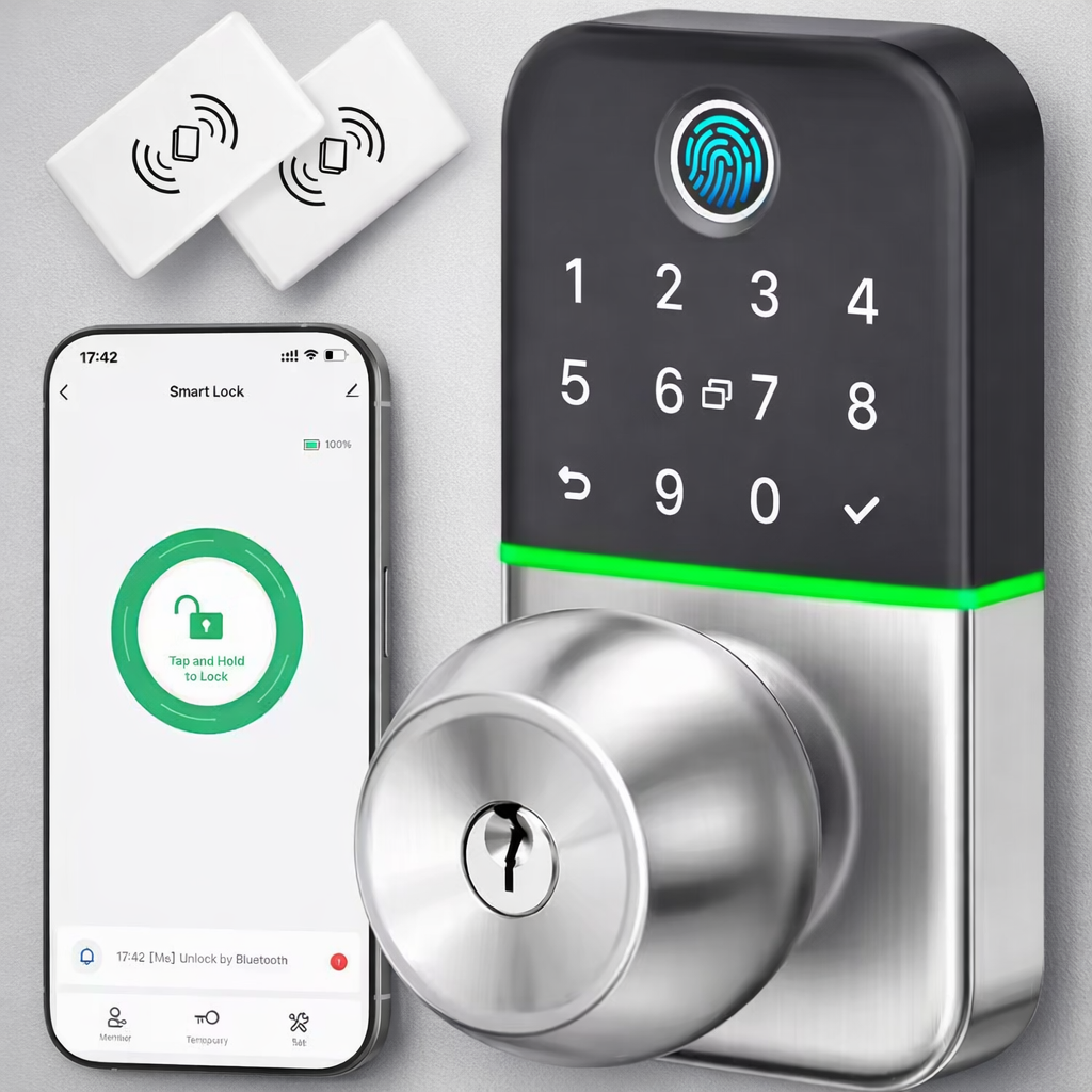Smart Door Lock with Fingerprint, Keypad & Remote Access - Easy Install, 5 Unlock Methods