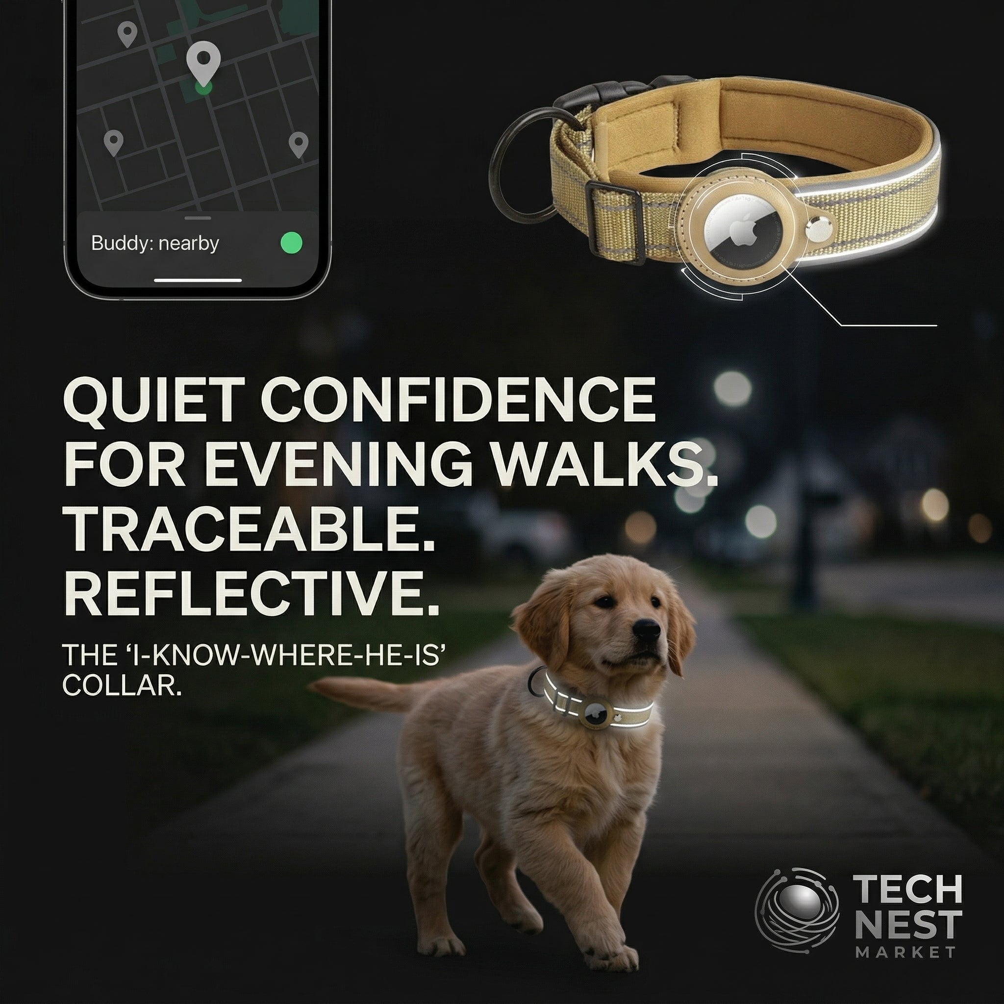 AirTag holder Dog Collar,  Reflective  for Small Medium Large Dogs