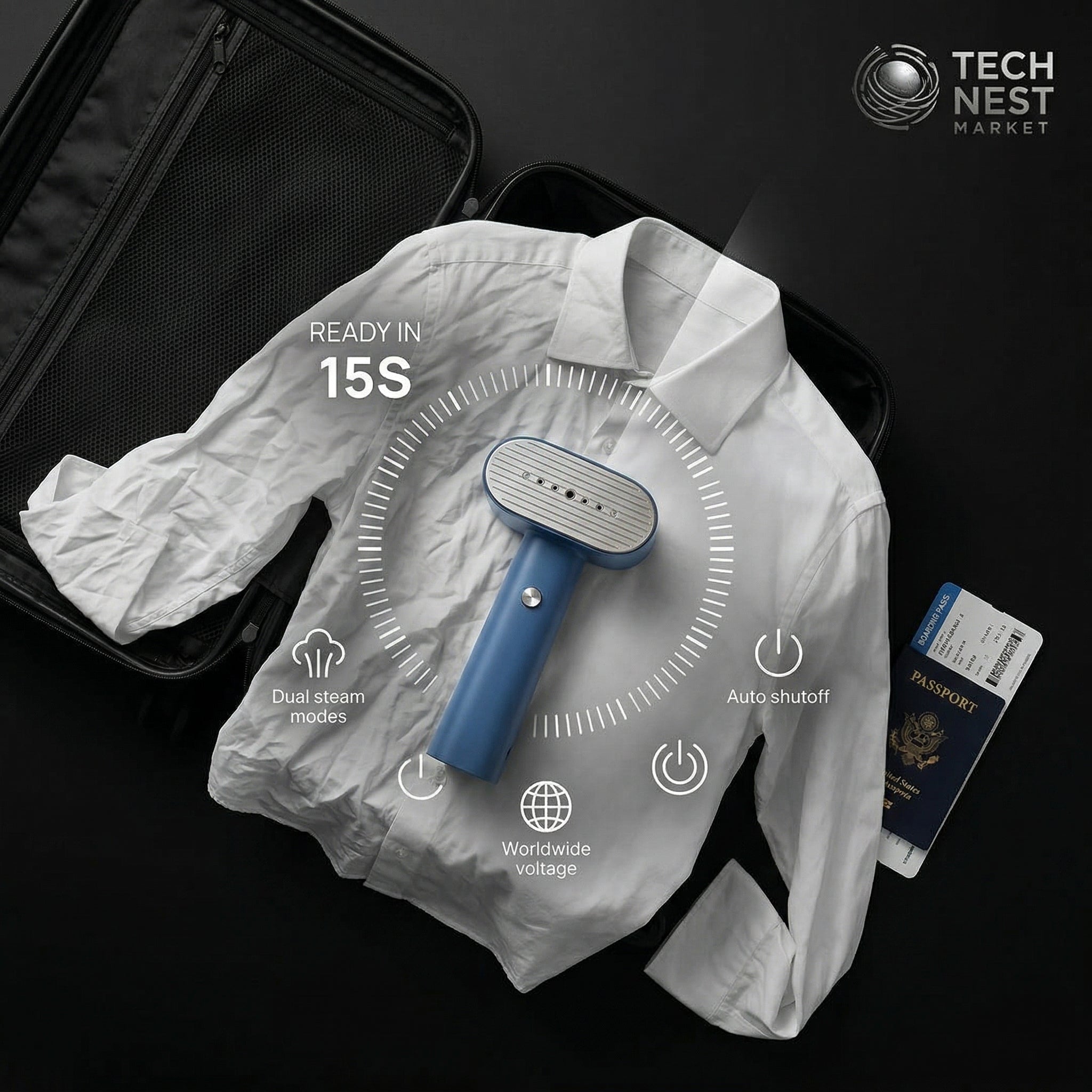 Smart Handheld Steamer, Lightweight, Easy Wrinkle Remover, Auto Shut-Off, Travel & Home Use