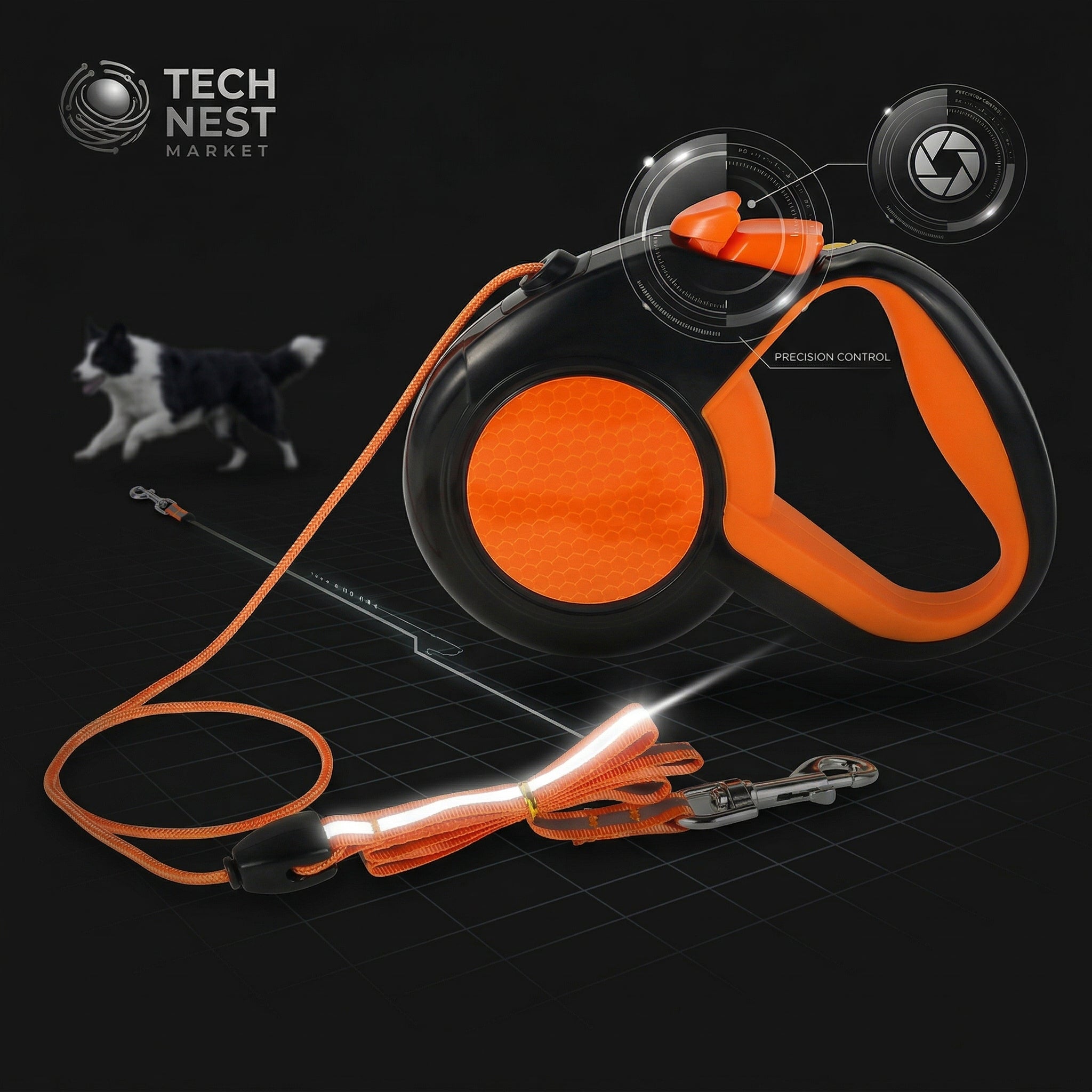 8M Retractable Heavy Duty Dog Leash, with Strong Reflective Tape,  Non-Slip Handle for Small Medium Large Dogs