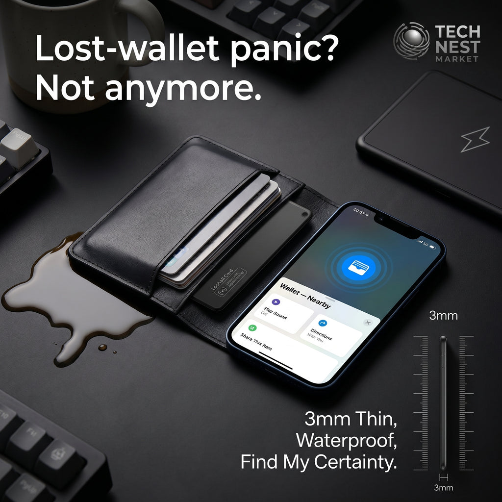 Wallet Smart Tracker Card, works with Apple Find My App.