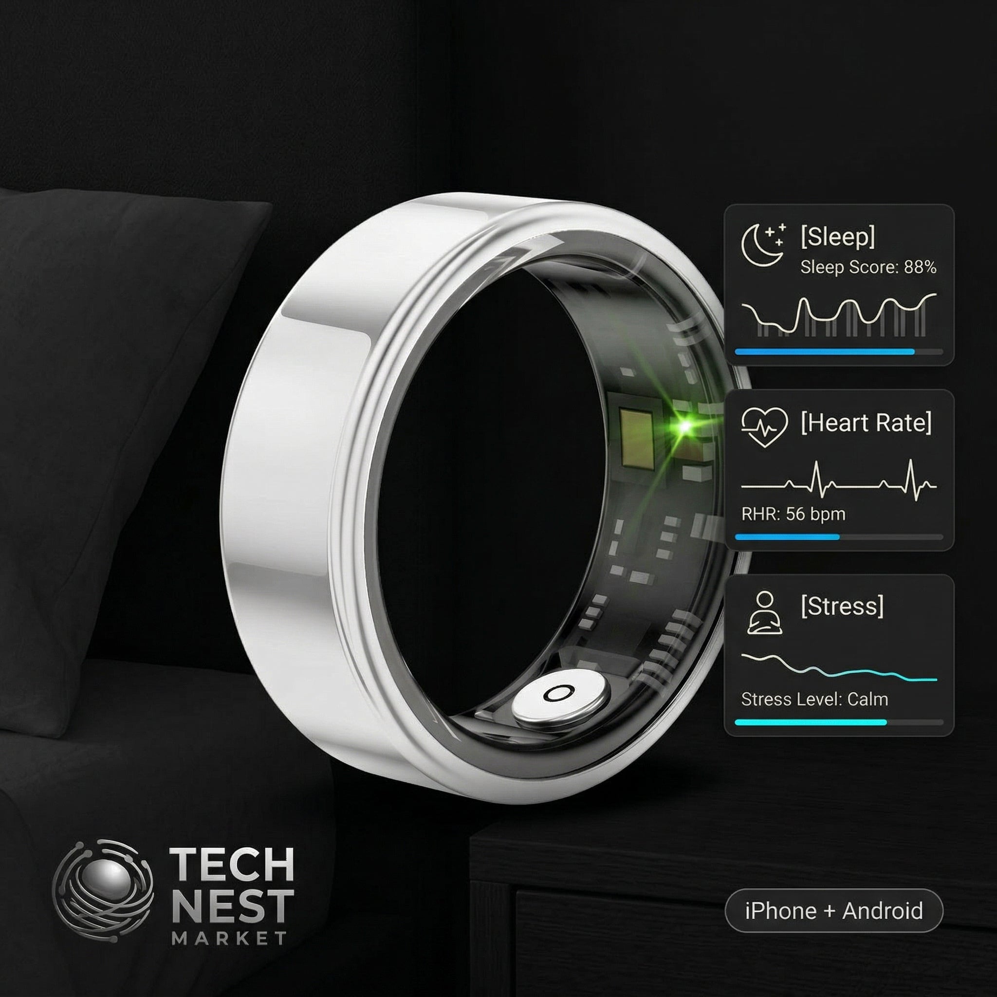 Smart ring, sleep tracking, motion monitoring, compatible with iPhone and Android, smart gift, suitable for women and men