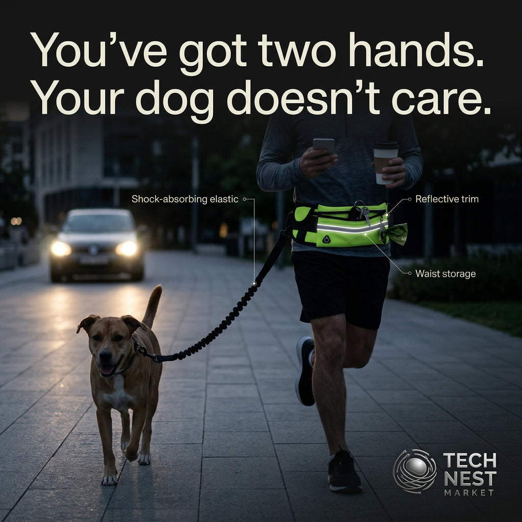 Hands Free Dog Leash for Running Walking Reflective Leash with Waist Elastic Belt Bag Retractable