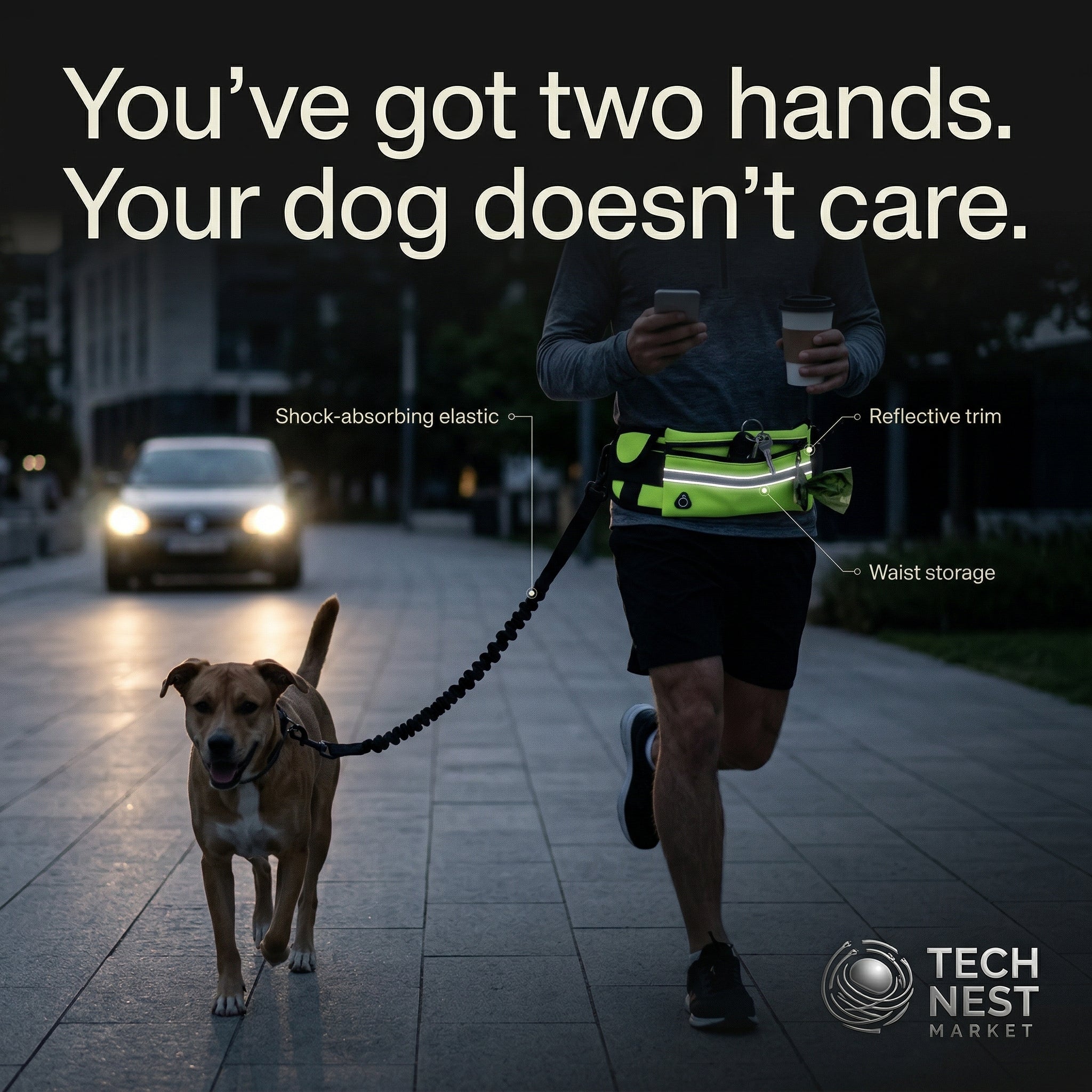 Hands Free Dog Leash for Running Walking Reflective Leash with Waist Elastic Belt Bag Retractable