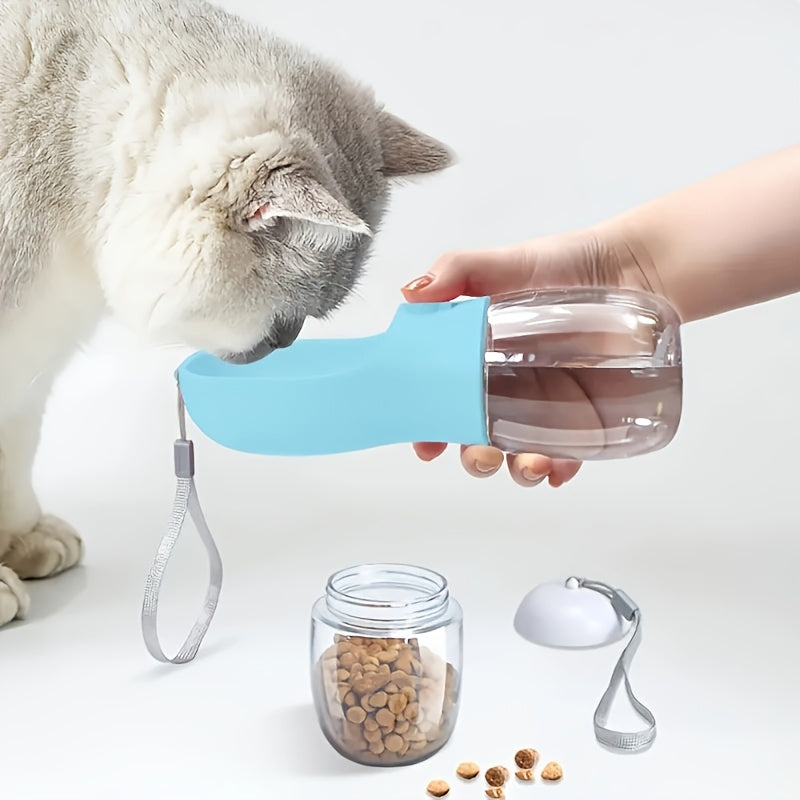 Portable Pet Water Bottle with dry food container- Leak Proof Design, With Carrying Strap, PP Material, Suitable For Outdoor Adventures,