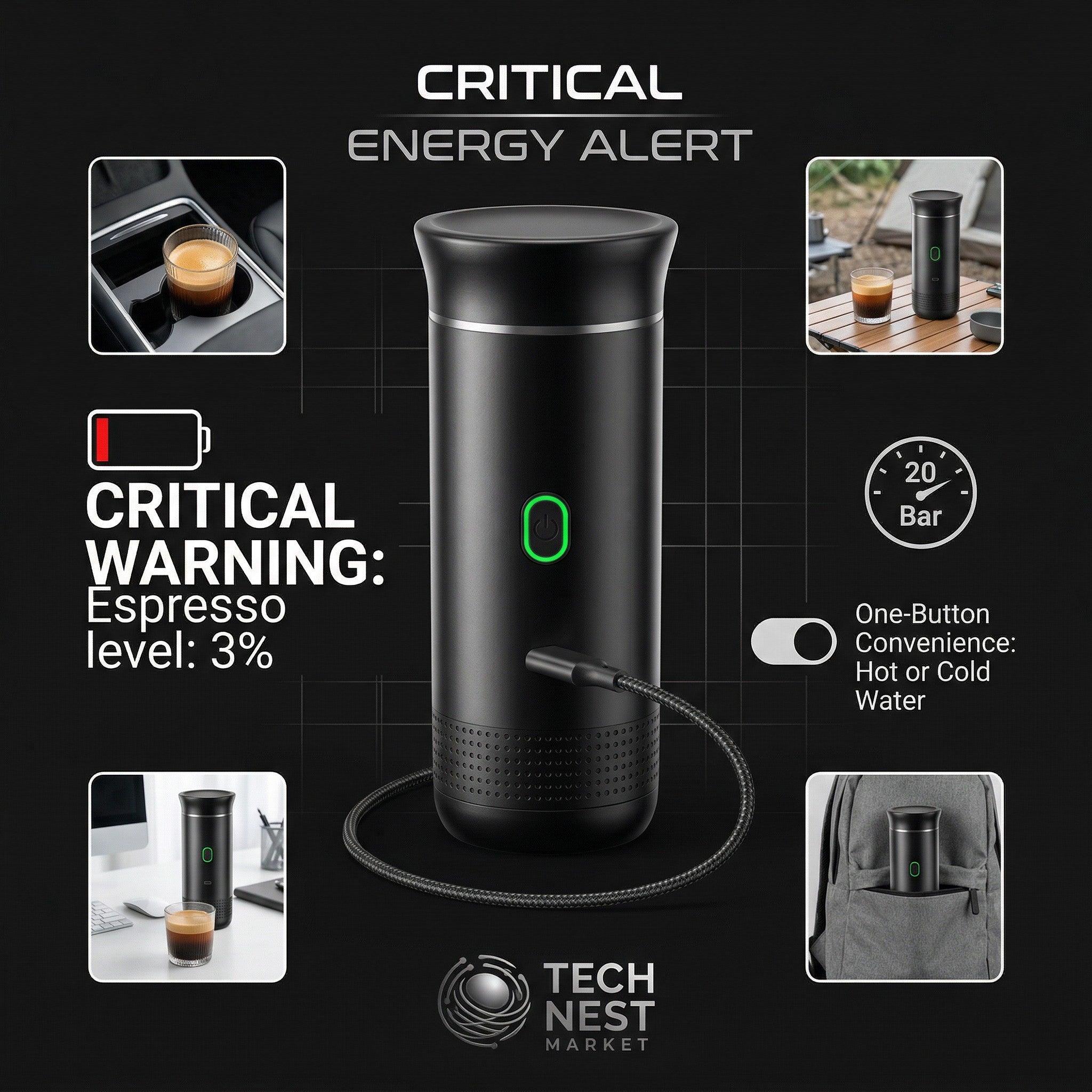 Portable Wireless Espresso Coffee Machine Autoheating.