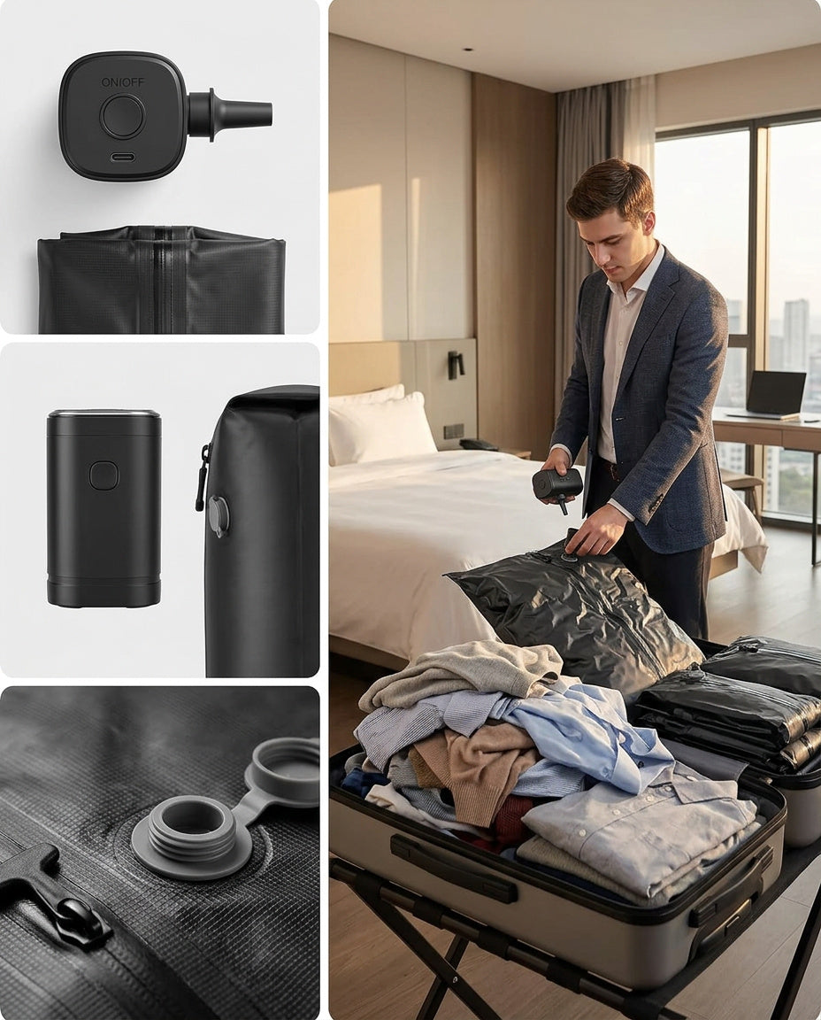 2-Pack Travel Vacuum Compression Bags with Hand Pump – Space-Saving Luggage Organize